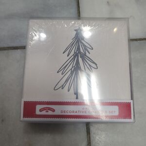 Holiday Time 4 Pack Decorative Christmas Tree Stone Crock Coaster Set NEW